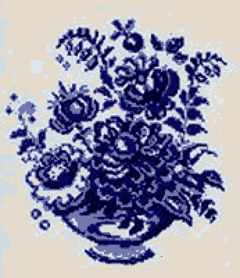 гжель - букет, цветы, гжель - предпросмотр