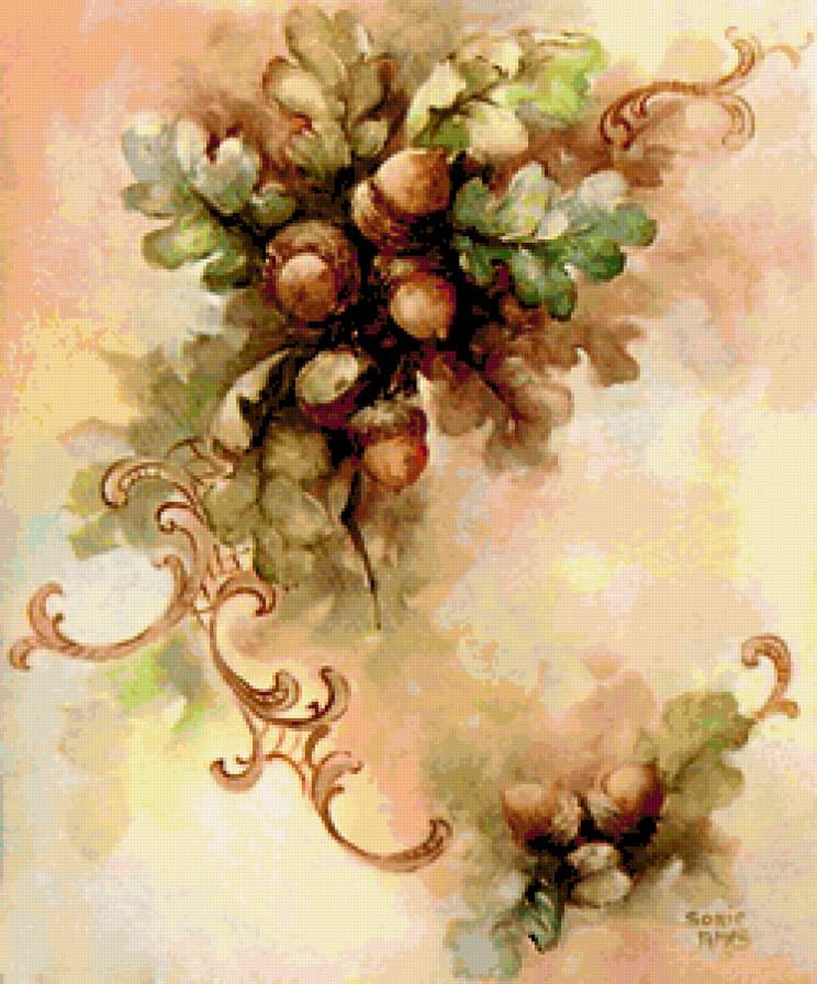 Жолуди - жолуди, орнаменты с растениями - предпросмотр