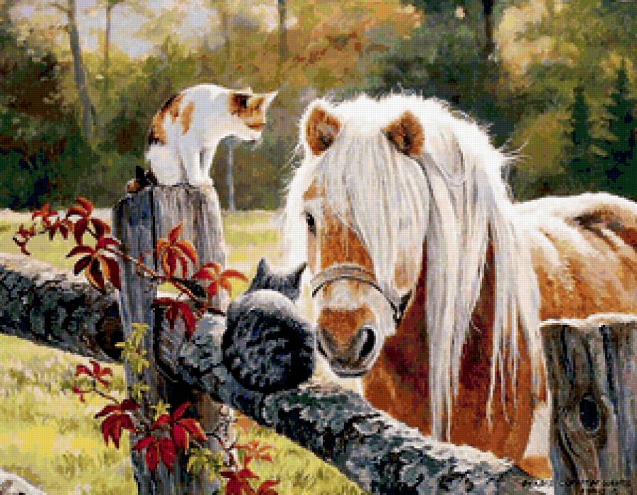 Домашние животные - лошадь, деревня, пейзаж, забор - предпросмотр