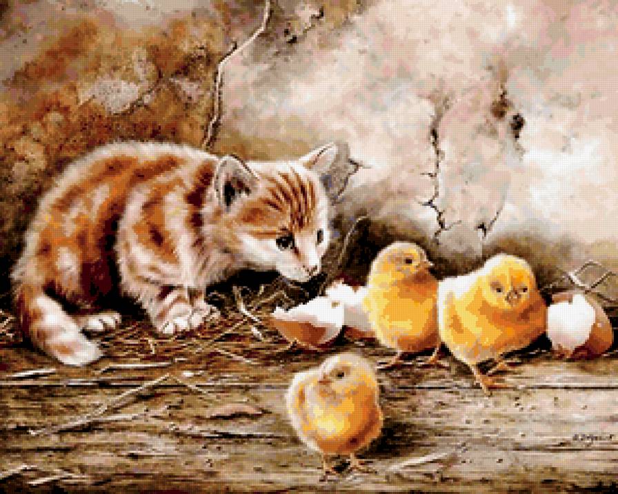 Охотник - охота, кот, цыплята - предпросмотр