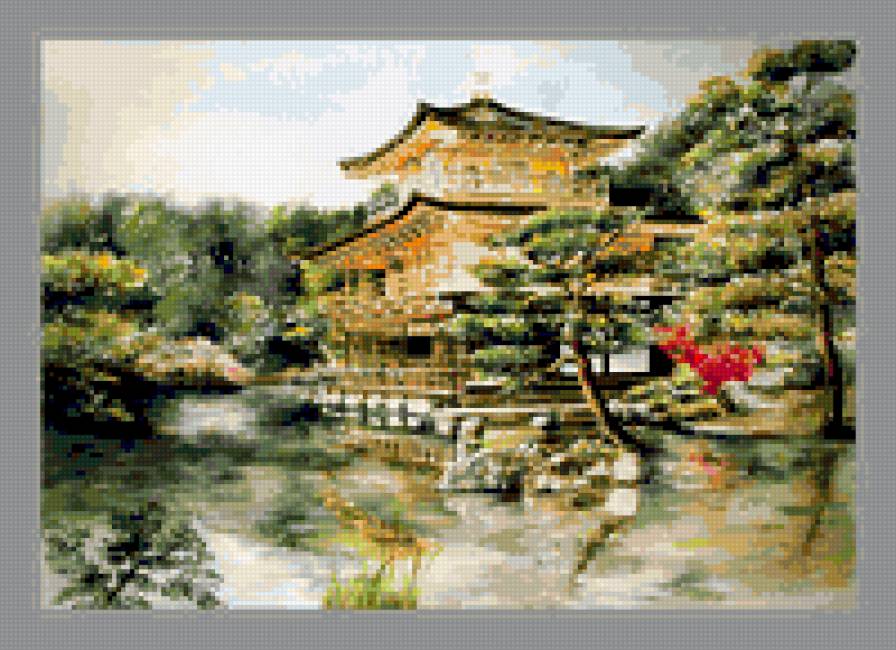 китайский пейзаж - панно, беседка, китай, картина, восток, пейзаж - предпросмотр