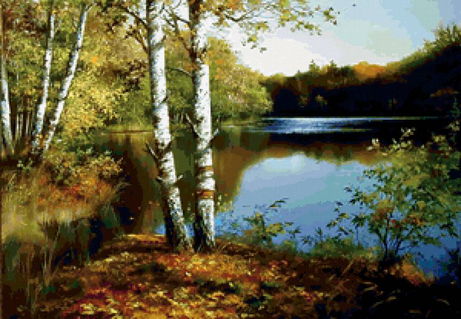 Пейзаж, березы, река - березы, река, пейзаж - предпросмотр