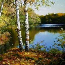 Схема вышивки «Пейзаж, березы, река»