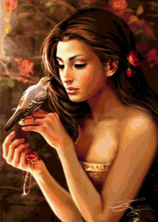 Девушка и птица - фентези, портрет, девушка, птица - предпросмотр