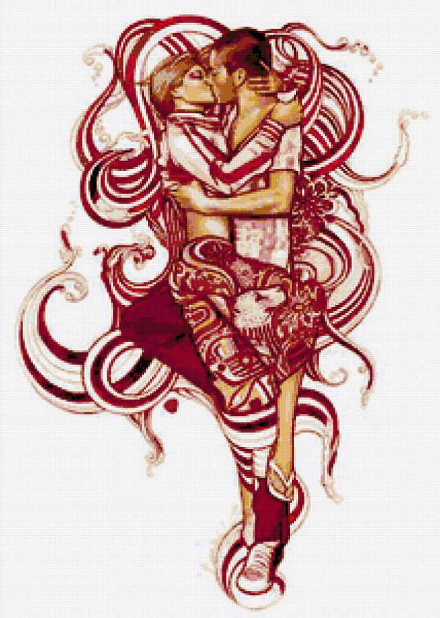 Страстная парочка - любовь, чувства, двое, страсть, портрет, живопись, пара, картина - предпросмотр