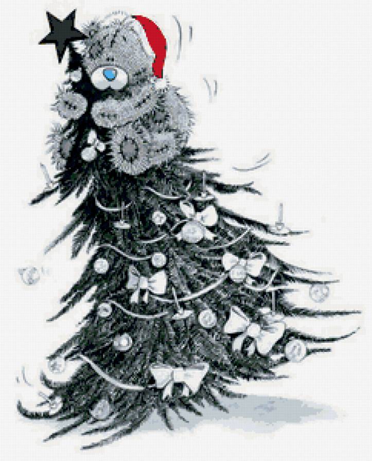 черно-белое - мишка, тедди, животные, новый год, елка - предпросмотр