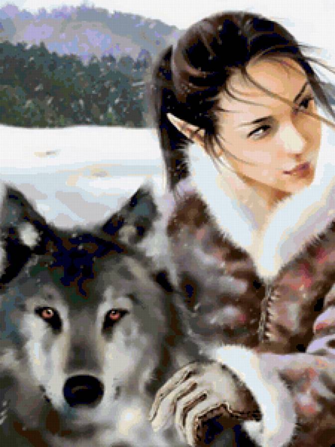 девушка и волк - предпросмотр