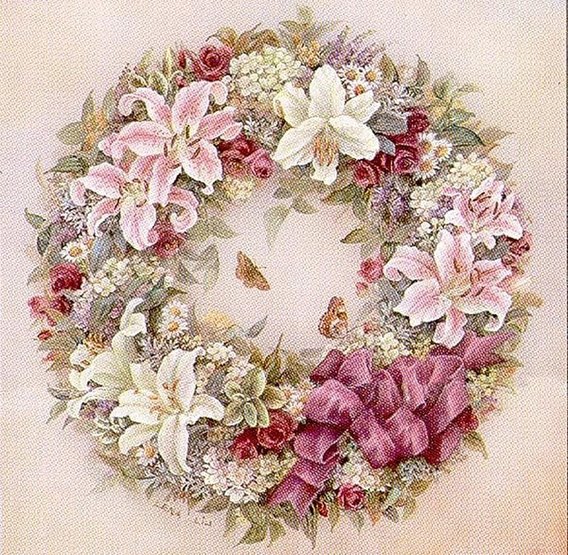 Нежность - венок, цветы, лилии, бабочки - оригинал