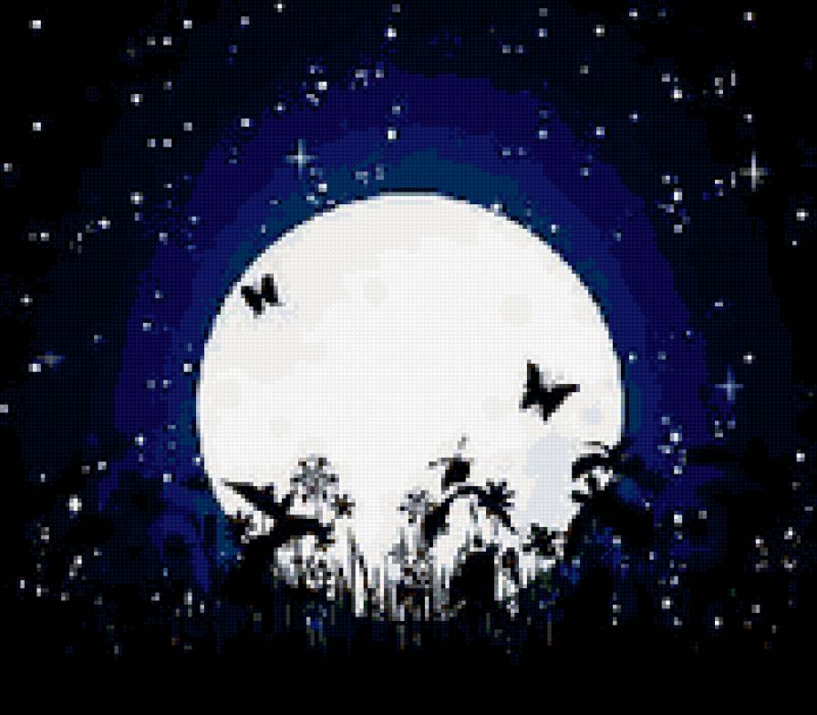 Лунный свет - ночь, бабочки - предпросмотр