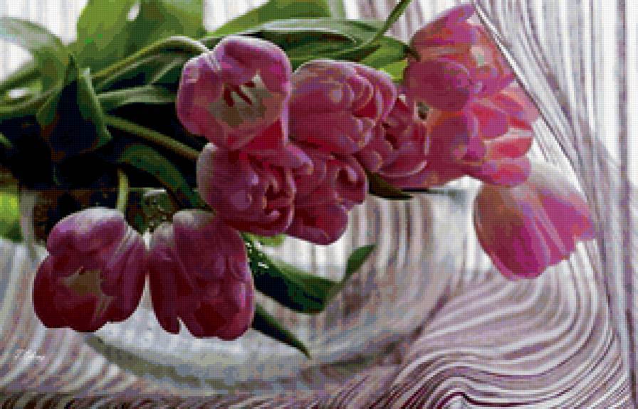 Розовые тюльпаны - картина, цветы - предпросмотр