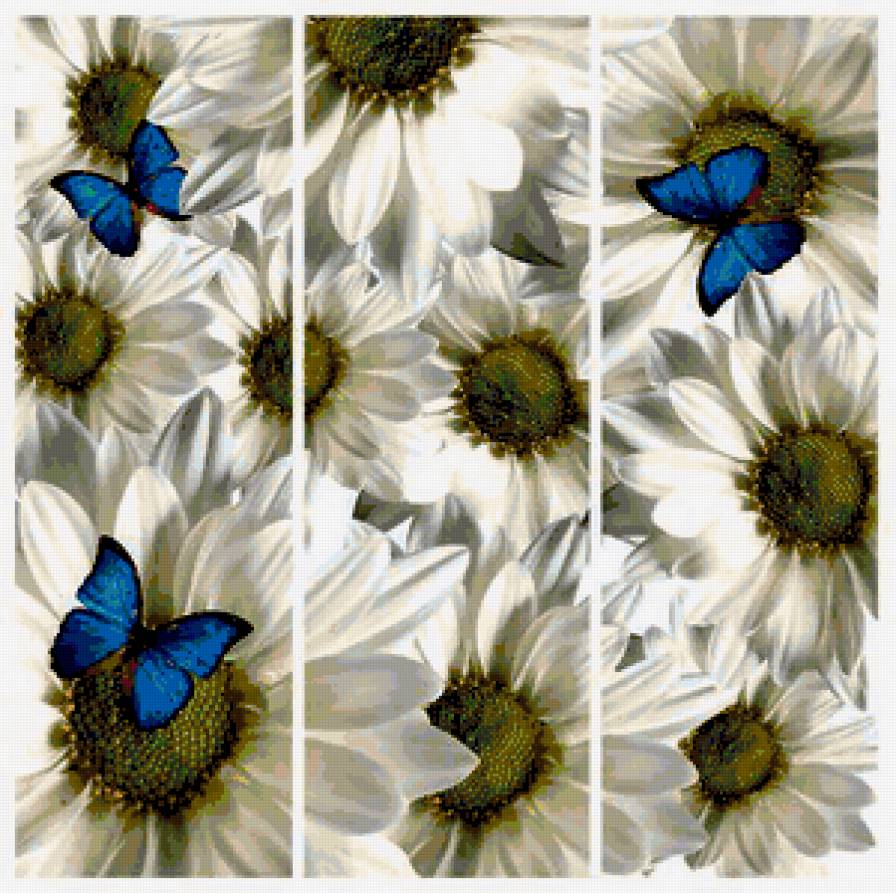 ромашки - цветы, бабочки, подушка, букет, ромашки, полиптих, лето, триптих - предпросмотр