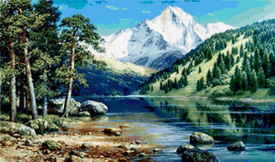 Пейзаж, лес, река, горы - лес, горы, река, пейзаж - предпросмотр