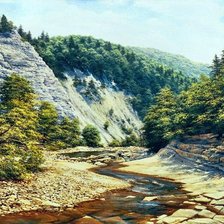 Схема вышивки «Пейзаж, лес, река, горы»