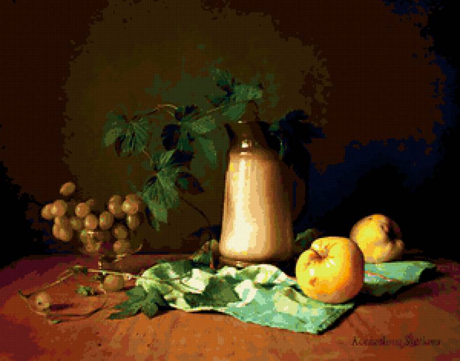 натюрморт - виноград, яблоки, кувшин, натюрморт, фрукты - предпросмотр