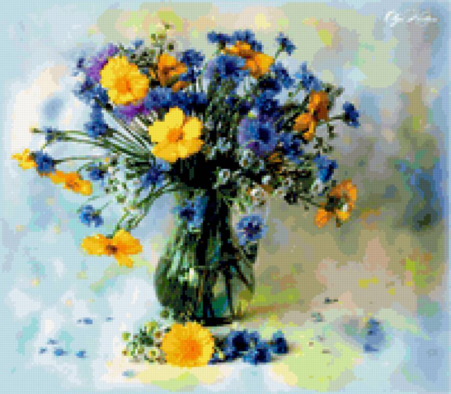 Натюрморт - букет, цветы, натюорморт, василькт - предпросмотр