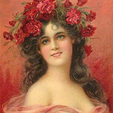 Схема вышивки «Девушка в венке гвоздик.»