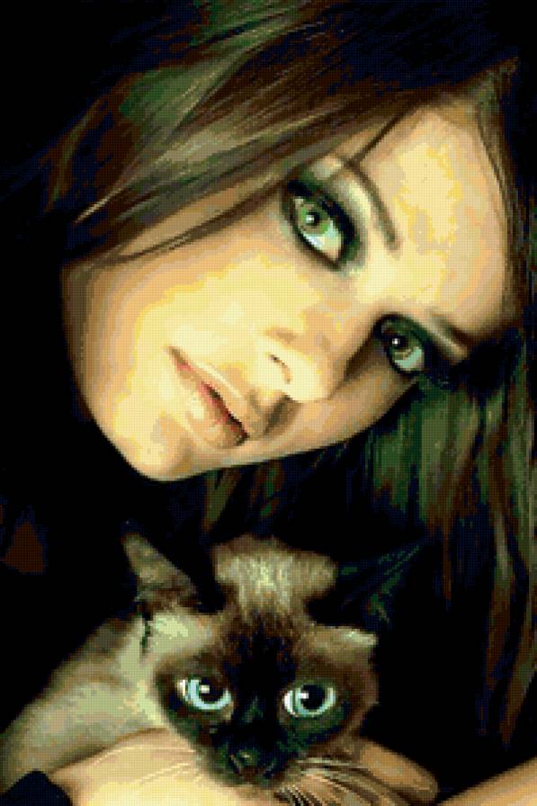 девушка - девушка, кошка, лица, животные. взгляд, тоска, чувства, кот, люди - предпросмотр