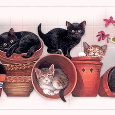 Схема вышивки «Котята в цветочных горшках»