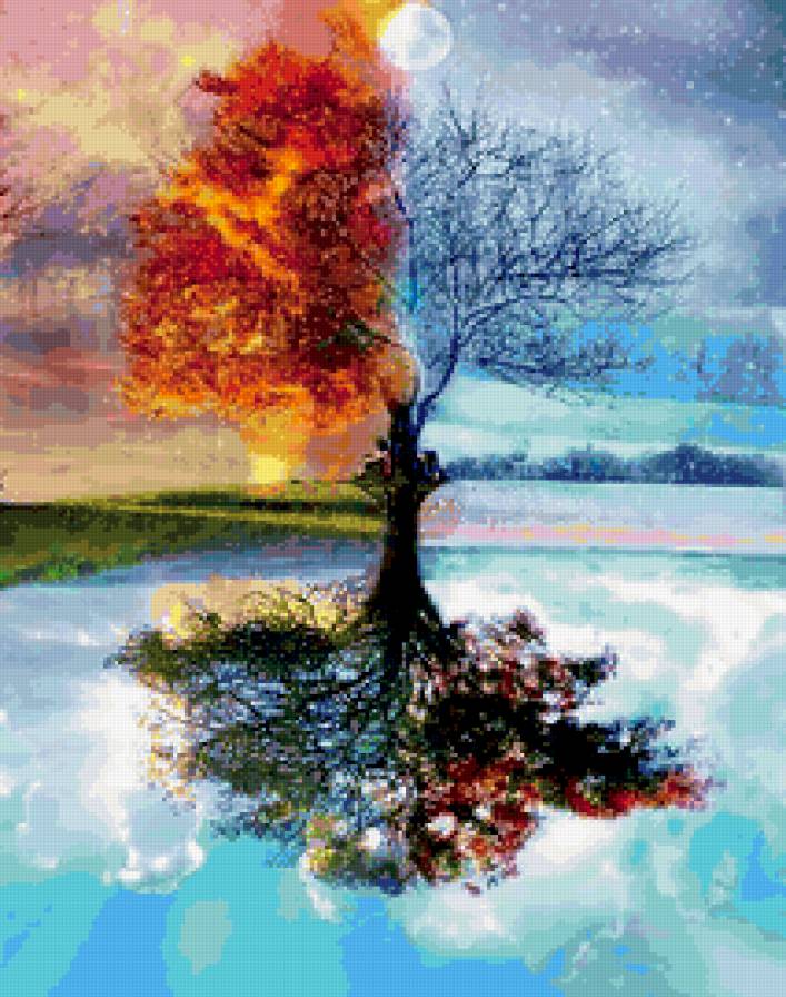 пейзаж - картина, река, живопись, лес, природа, парк, пейзаж - предпросмотр