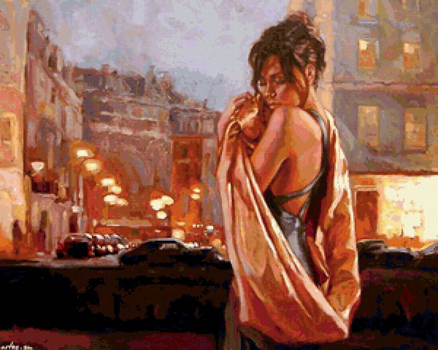 девушка - картина, девушка, город - предпросмотр