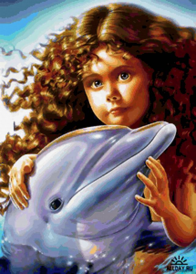 Девочка и дельфин - дружба, дельфин, девочка - предпросмотр