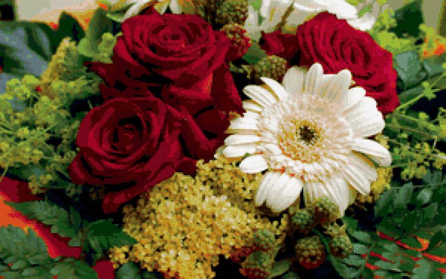 Гербера с розами - букет, цветы, подушка - предпросмотр