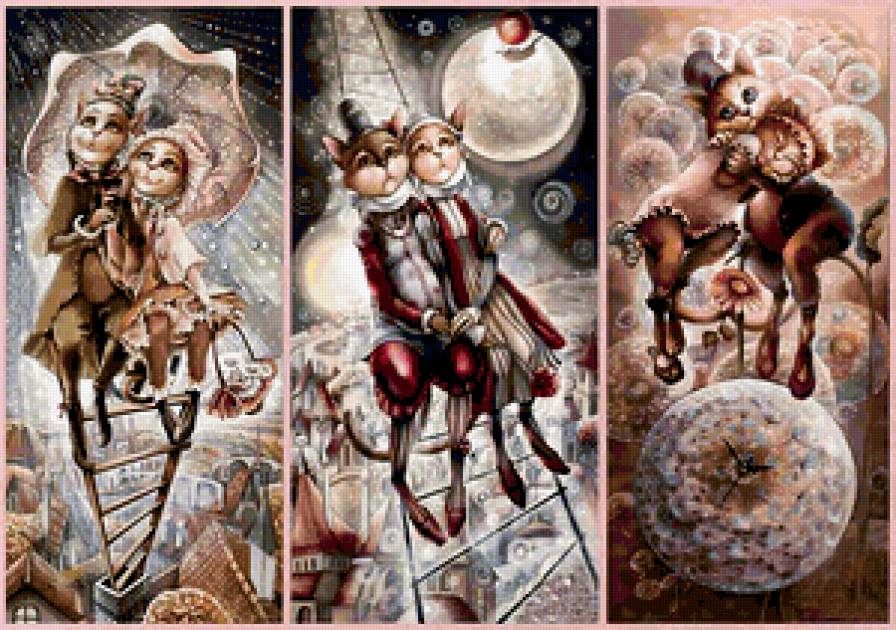 КОШКИ МЕЧТАТЕЛИ - кошки, валенти, пара, диптих, триптих, киски, классика, полиптих - предпросмотр