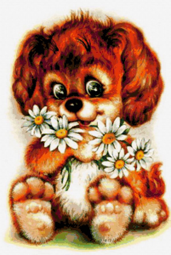 Щенок с ромашками - детям, щенок, детская, ромашки, детские мотивы, собака - предпросмотр