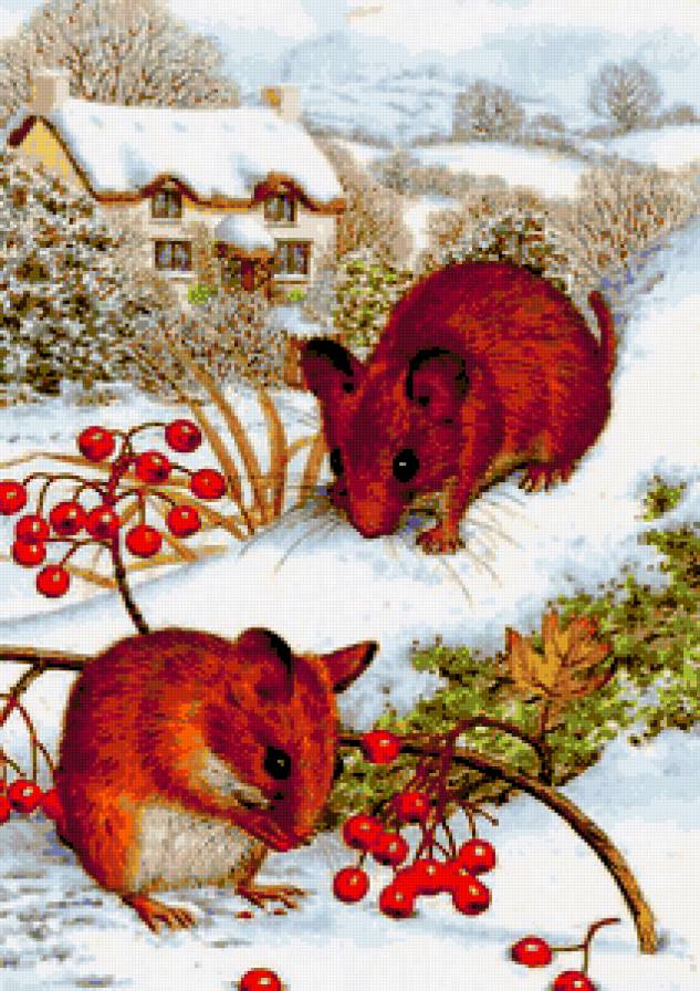 Мышки - пара, зима, мышки, детям, природа, пейзаж, мышка - предпросмотр