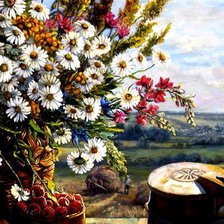 Схема вышивки «Букет полевых цветов и пейзаж»