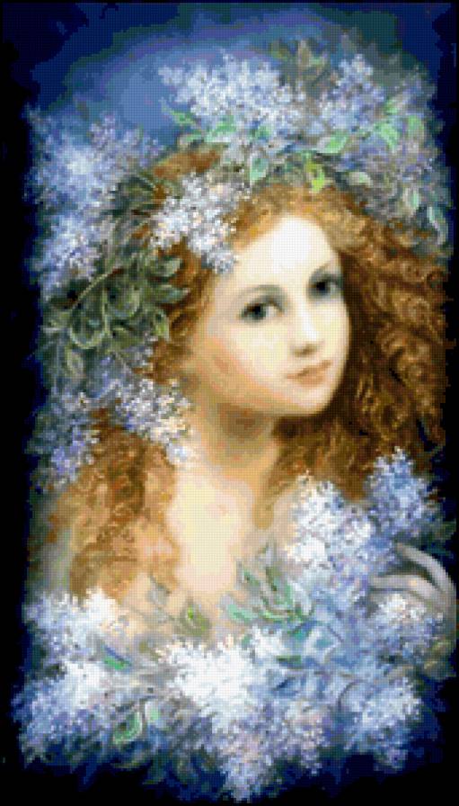 Девушка в сирени - живопись, сирень, цветок, цветы, девушка - предпросмотр