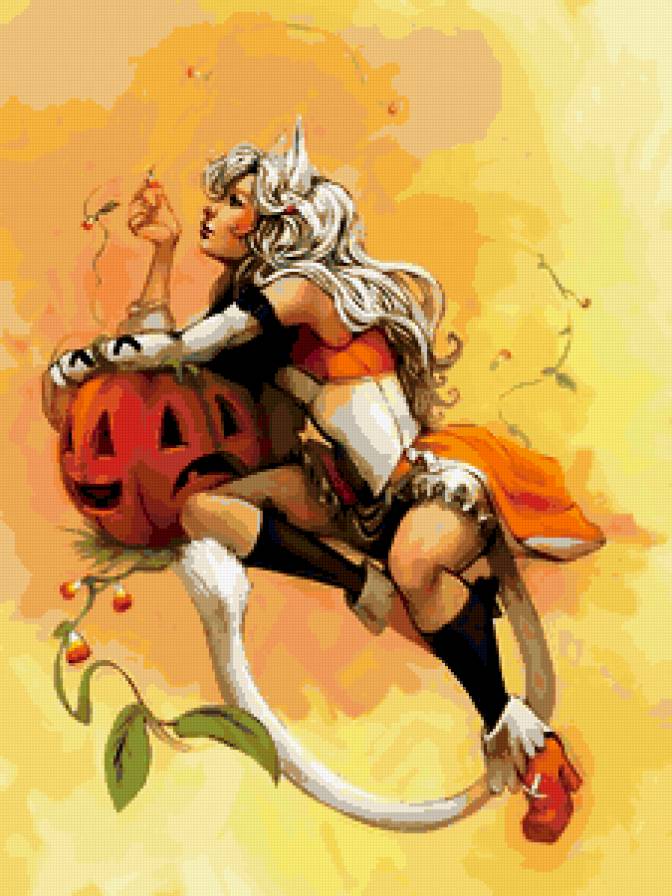 Хэлоуин - девушка, хэлоуин, тыква - предпросмотр