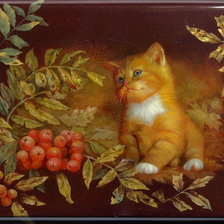 Схема вышивки «Котёнок и рябина»