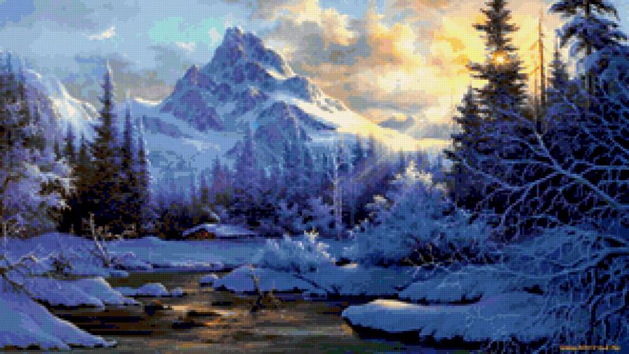 Снежная вершина - пейзаж, зима, река, времена года, природа, снег, лес - предпросмотр