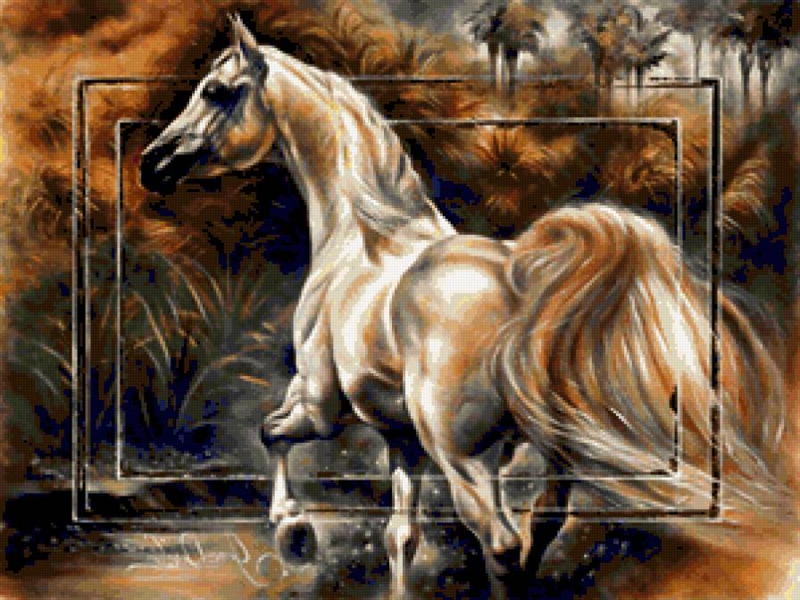 Белая лошадь - животные, лошади, лошадь, лошадка, кони, жеребец, конь - предпросмотр