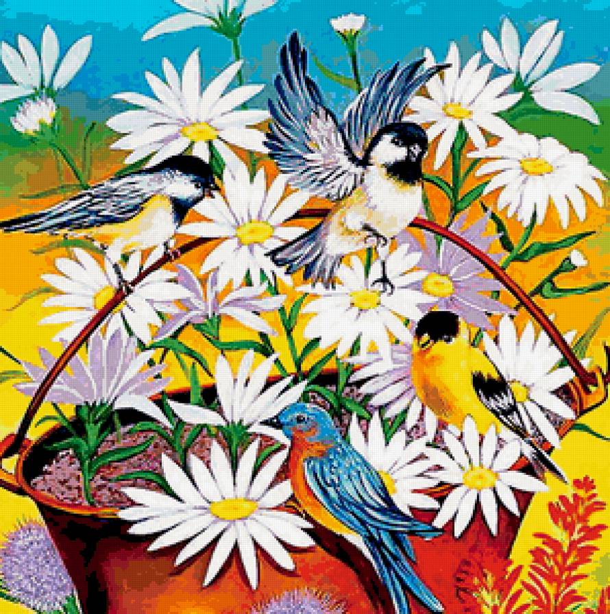 Птички в ромашках - птички, ромашки - предпросмотр