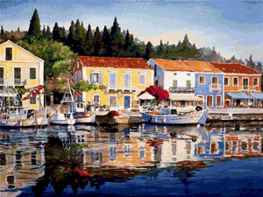 Фискардо. Греция. - набережная, море, город, греция, городской пейзаж. - предпросмотр