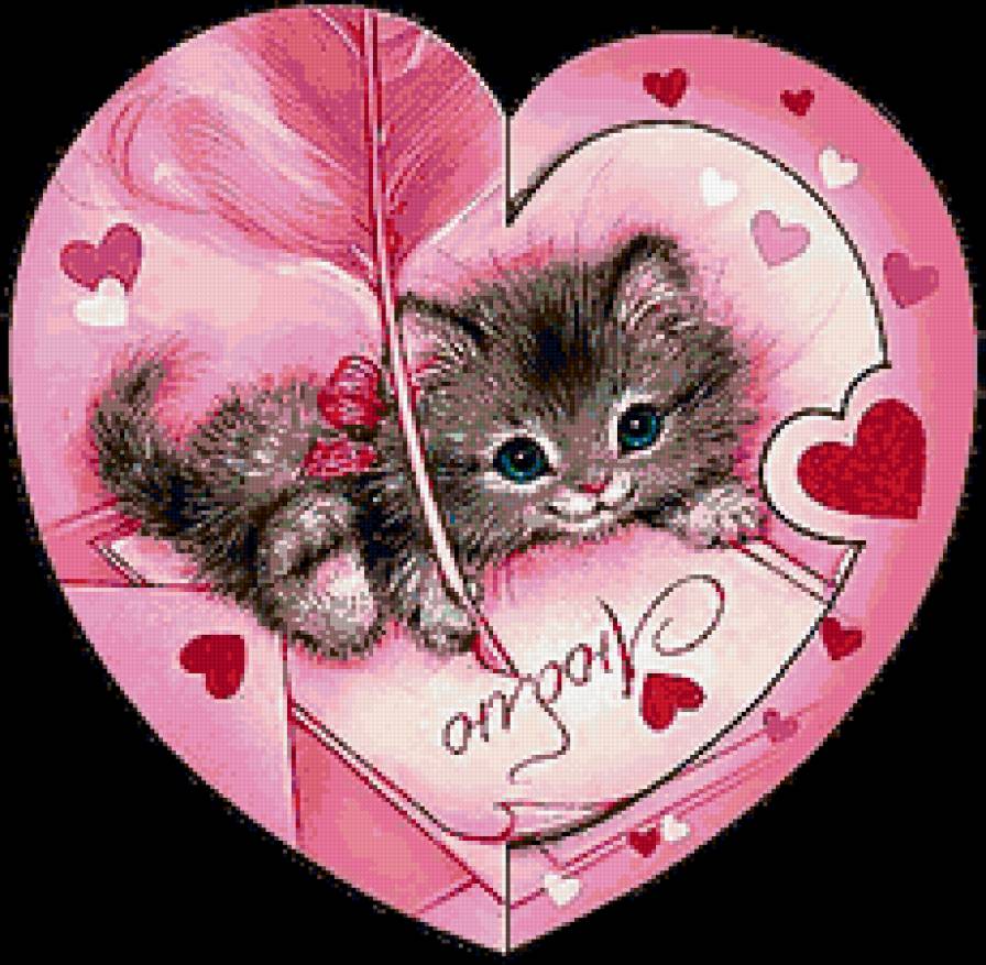 котик - влюбленных, кошки, сердечко, котенок, животные, коты, любов, валентинка - предпросмотр