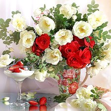 Схема вышивки «Белые и алые розы»