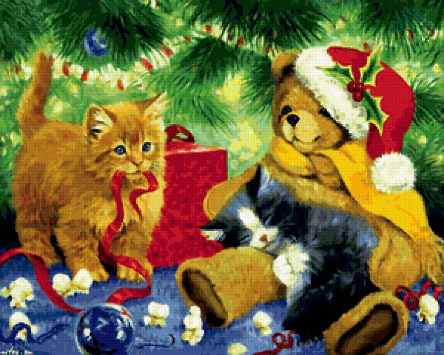 ожидание - мусики, елка, мишка, новый год, кошки, котята, праздник, игрушки - предпросмотр