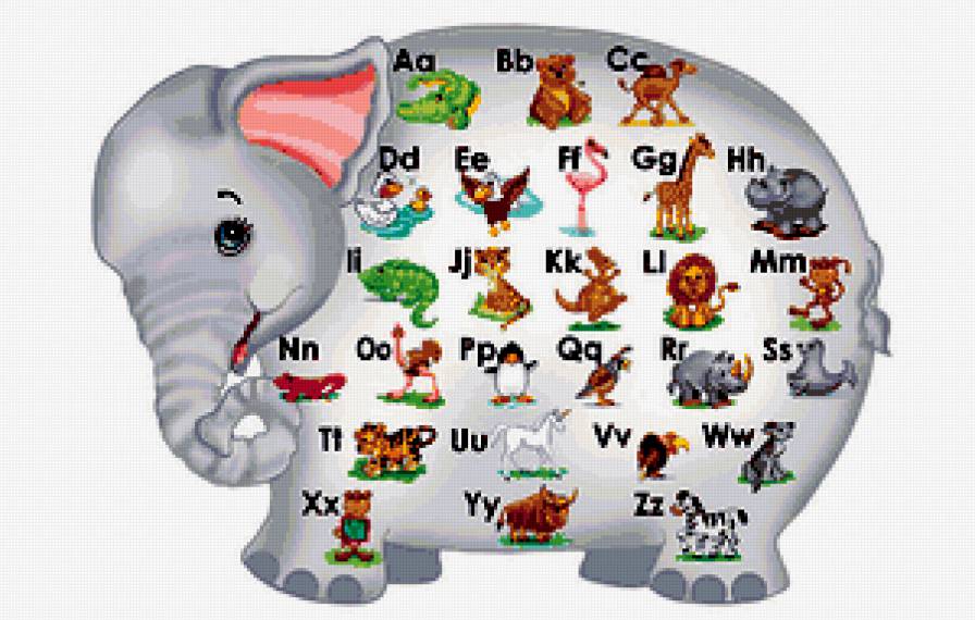 английский алфавит - зверята, дети, животные, детская, слоник, слон, детям, учеба - предпросмотр
