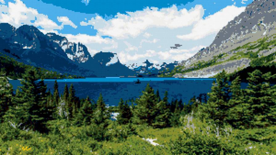 Природа - озеро, деревья, небо. - предпросмотр