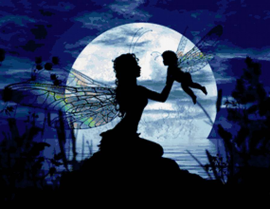 феи - силует, сказка, фентези, фея, мифология, дети, миф, бабочки, ночь - предпросмотр