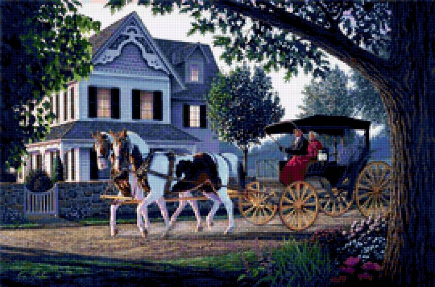 прогулка - живопись, природа, прогулка, люди, картина - предпросмотр