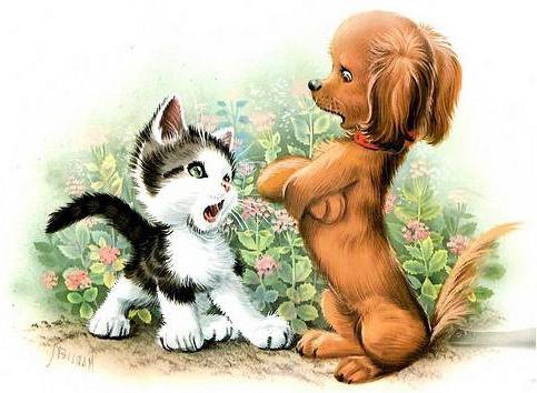 Спор - детская, пара, детям, цветок, собака, цветы, щенок, кошка, котенок - оригинал