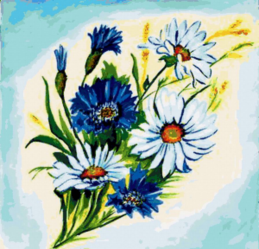 нежный букет - цветы, ромашки, полевые цветы, букет, васильки, ромашка, василек - предпросмотр