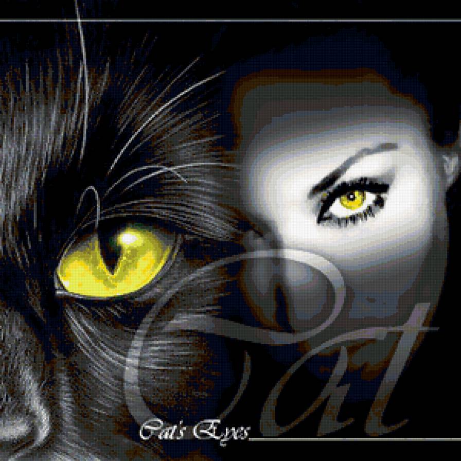 Глаза - черное, глаза, взгляд, кот, девушка - предпросмотр