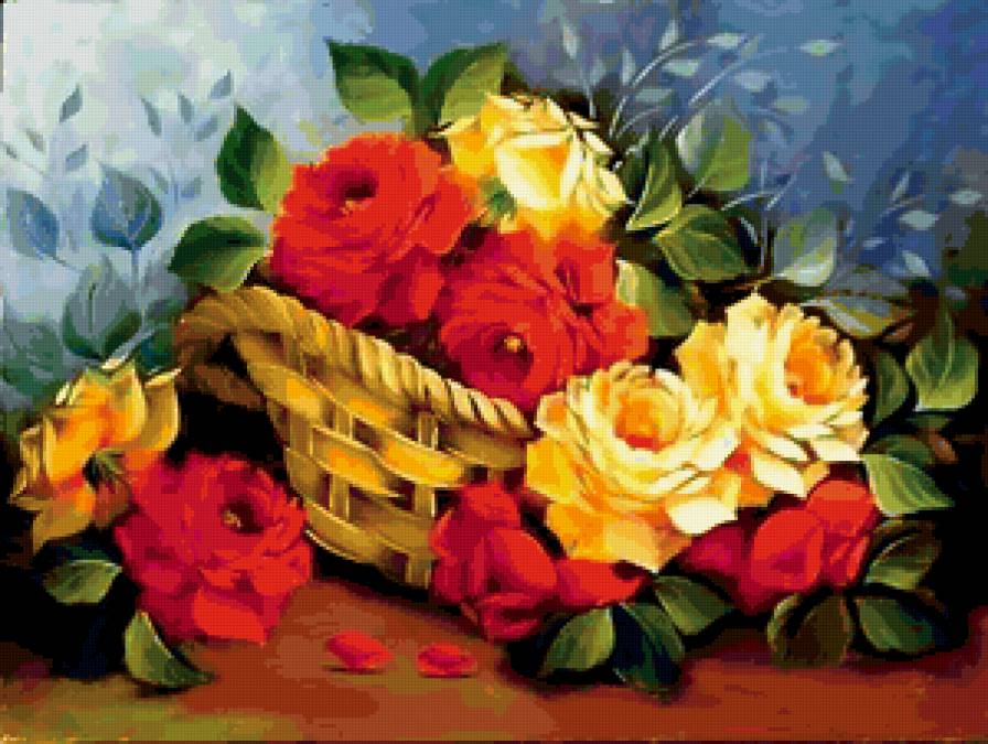 корзина с розами - розы, цветы - предпросмотр