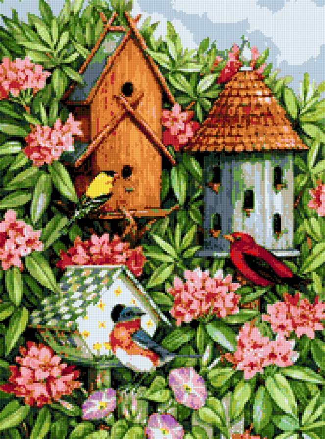 №228520 - картина, птицы, цветы - предпросмотр