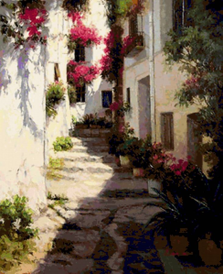 Цветочная лестница. - город, городской пейзаж, цветы - предпросмотр